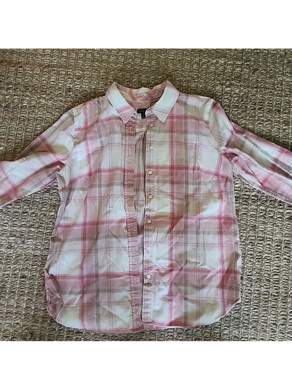 Talbots Women's Fitted Large  Cotton Pink Plaid Button Down Shirt NWOT